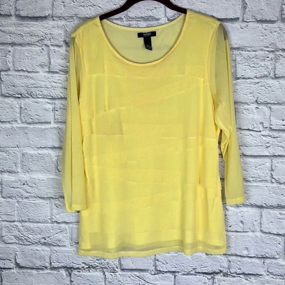 ALFANI Petite 3/4 Sleeve Layered Yellow Blouse Size PXL
